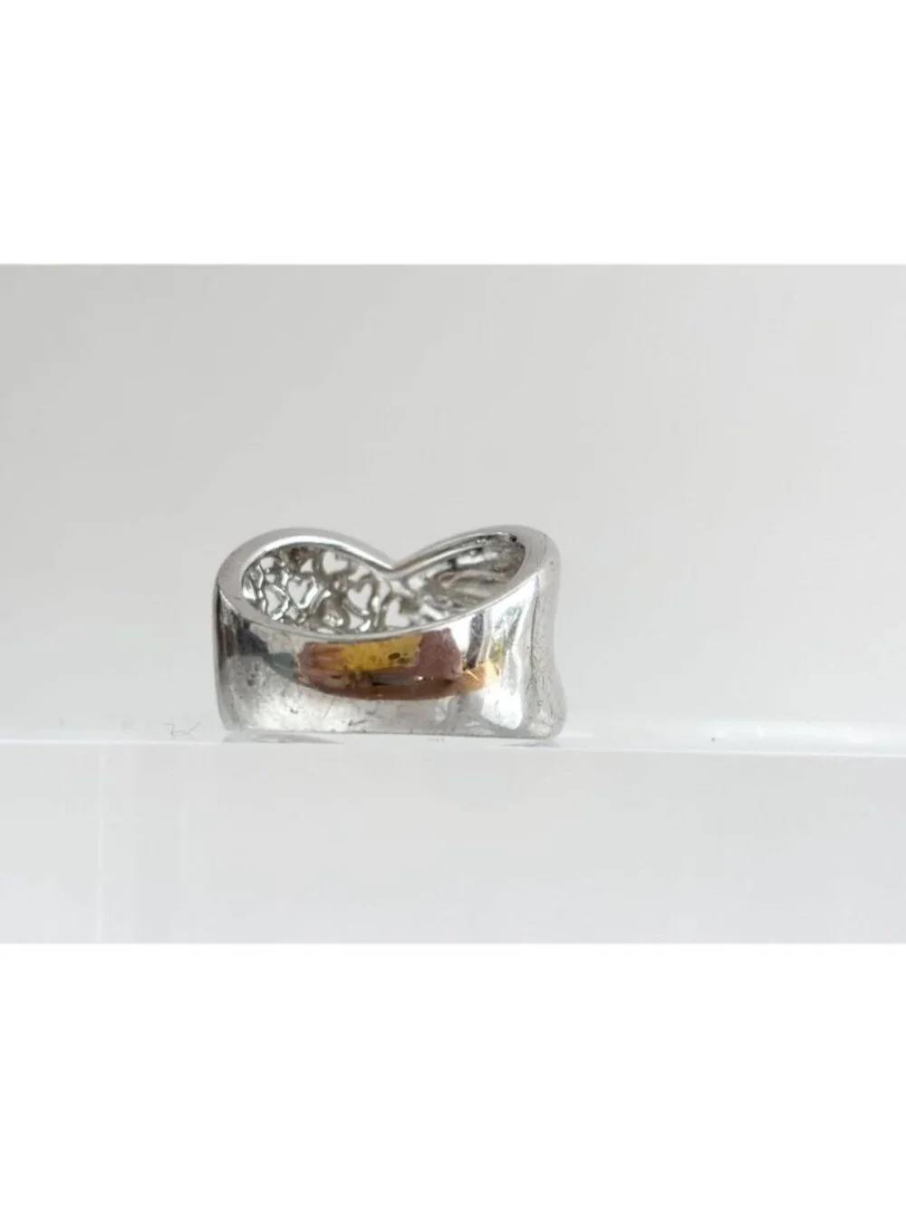 Dual Toned Gold Overlay Heart Crossover Sterling Silver 925 Vintage Ring sz 7.25